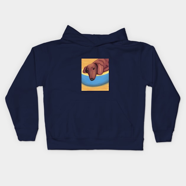 Lazy dachshund Kids Hoodie by SqwabbitArt